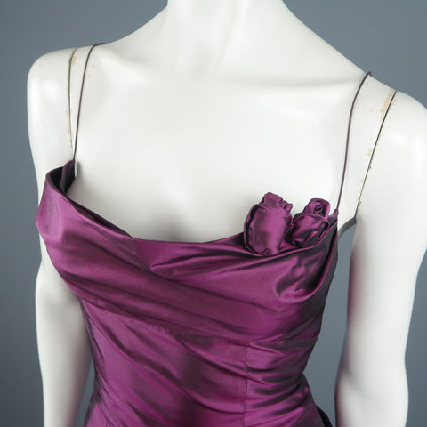 RICHARD TYLER Size 10 Purple Silk Taffeta Gathered Rosette Gown