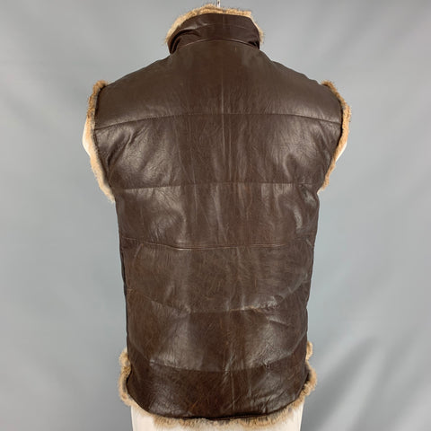 JUICY COUTURE Size L Brown Reversible Leather Zip Up & Snaps Vest