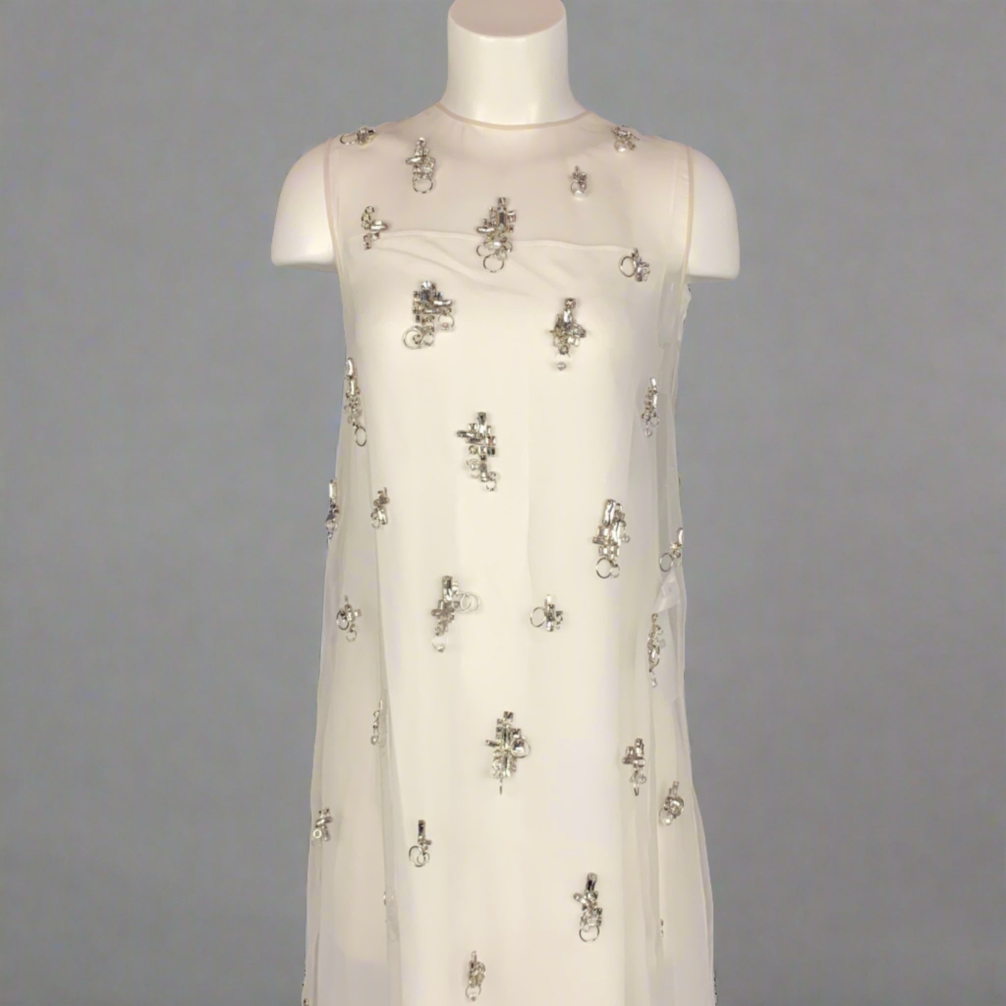 GIVENCHY Size 4 Cream Polyester Crystal Embellished Organza Shift