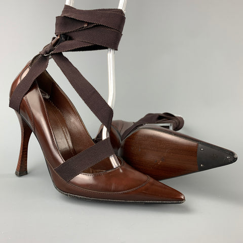 GUCCI by TOM FORD Size 6.5 Brown Leather Ribbon Strap Pumps