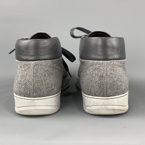LANVIN Size 11  Gray Wool Lace Up Leather Cap Toe Sneakers