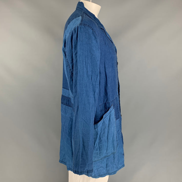 J.S. HOMESTEAD Size L Indigo Patchwork Linen Notch Lapel Coat