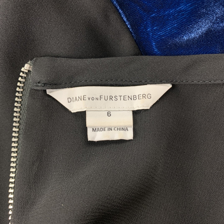 DIANE VON FURSTENBERG Talla 6 Blusa en capas de rayón / seda con pedrería negra y azul