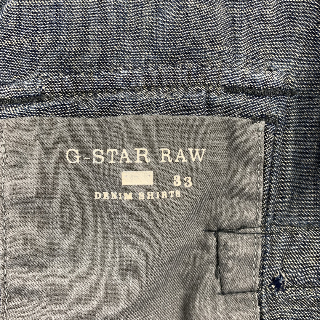 G-STAR Size L Indigo Wash Cotton Patch Pockets Long Sleeve Shirt