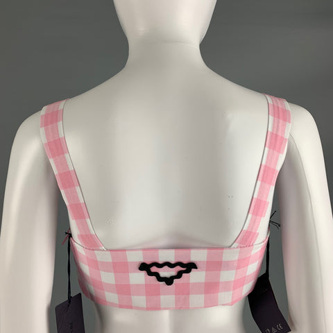 PRADA Size 2 Pink White Cotton Gingham Bralette Casual Top