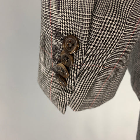 THOM BROWNE Size 40 Black White Glenplaid Wool Notch Lapel Suit