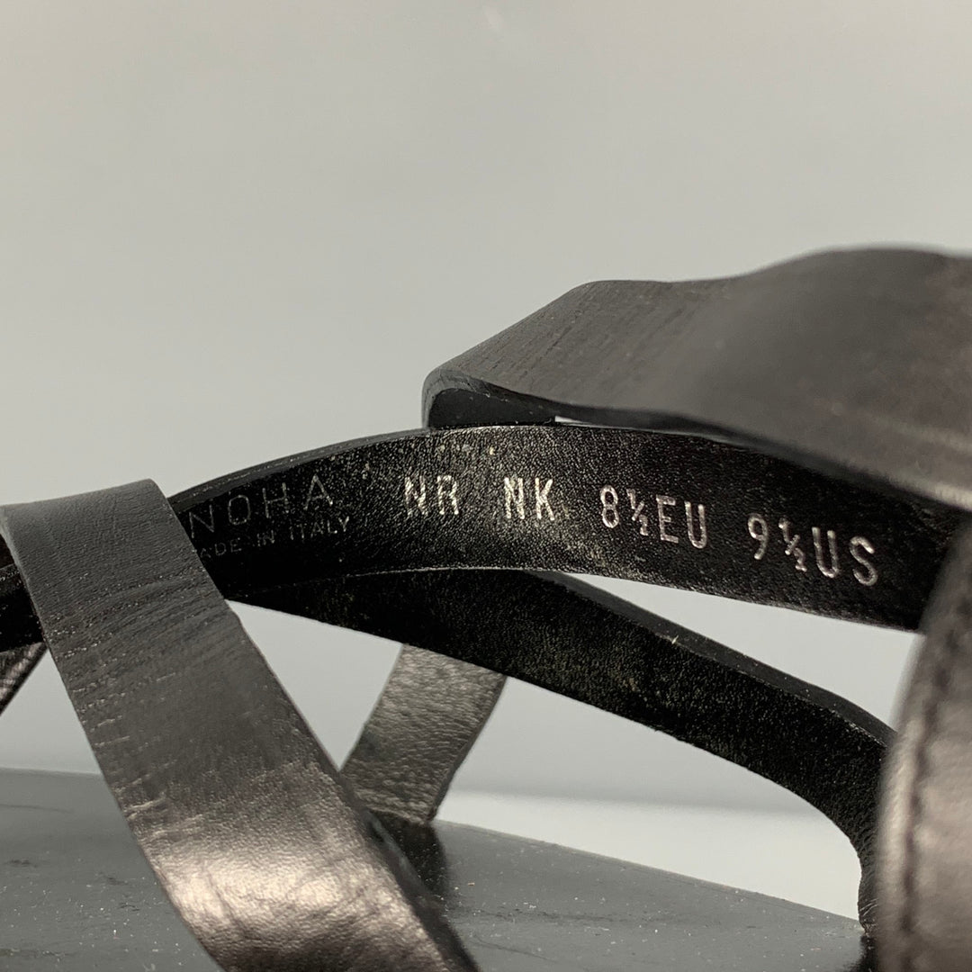 BALLY Size 9.5 Black Leather Thong Sandals