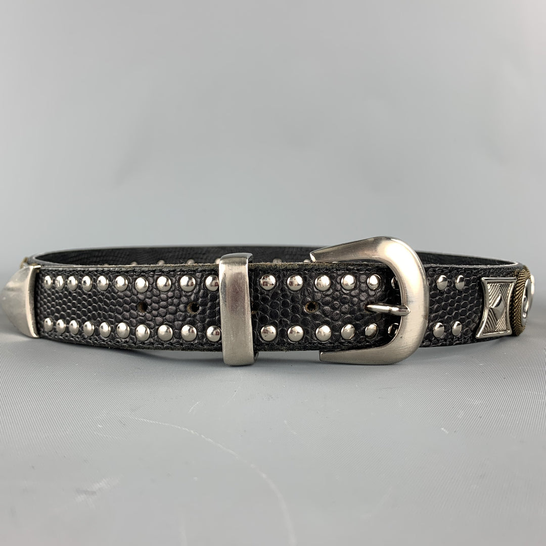 Silver Nanni Mens Belts NANNI Size 36 Black Silver Studded Leather