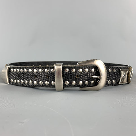NANNI Size 36 Black & Silver Studded Leather Metal Belt