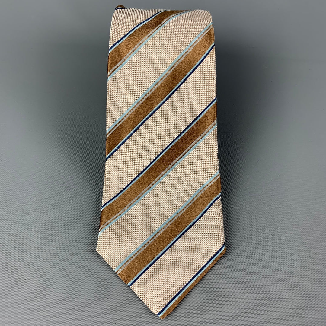 KITON Tan White Diagonal Stripe Tie