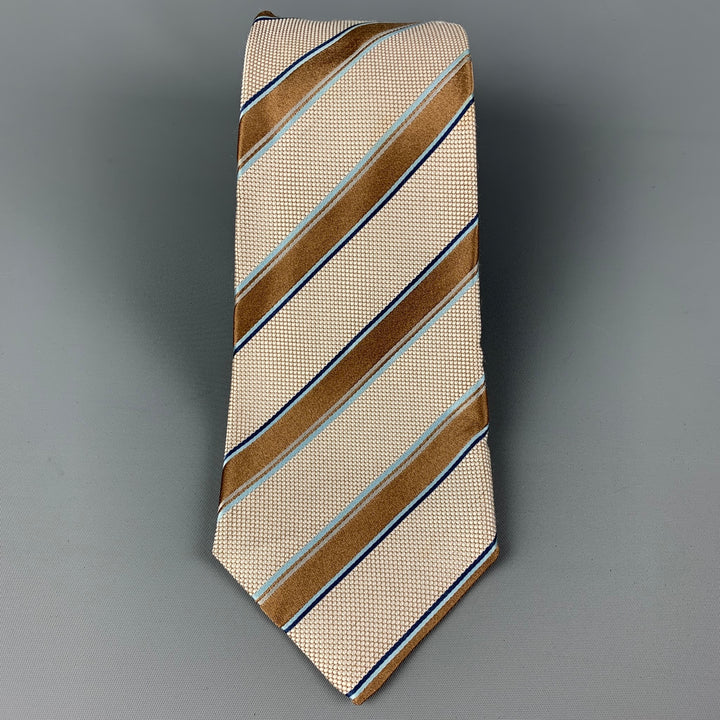 KITON Tan White Diagonal Stripe Tie