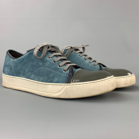 LANVIN en BLEU Size 9 Blue Leather Lace Up Sneakers