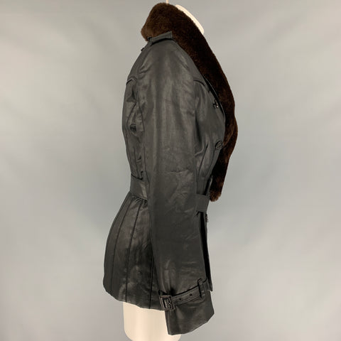 JEAN PAUL GAULTIER Size 6 Black Coated Cotton Double Breasted Belted Jacket