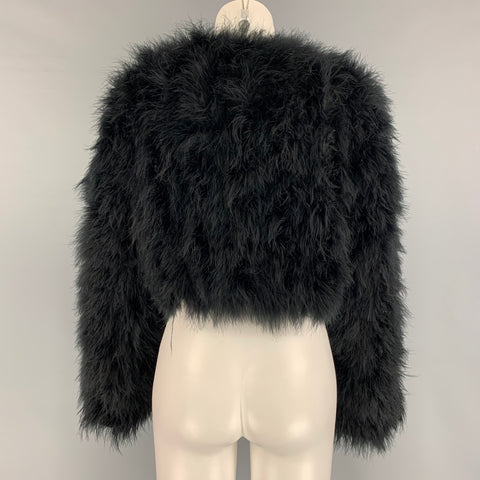BUBISH Size M Black Polyester Feathers Cropped Jacket