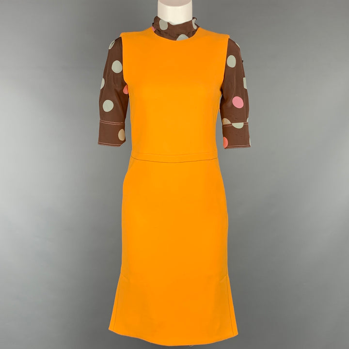 MARNI Size 0 Orange & Brown Polka Dot Virgin Wool / Silk Dress