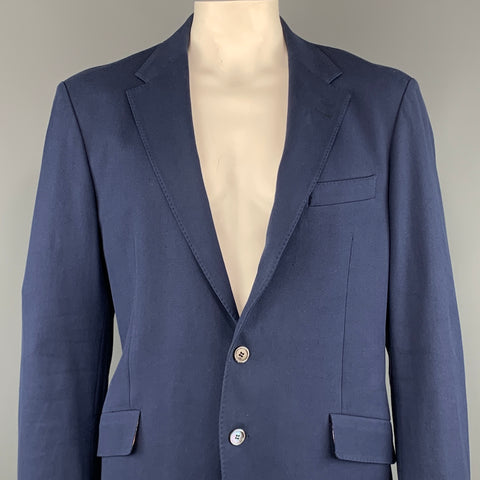 PAUL SMITH Chest Size 44 Woven Navy Cotton / Elastane Notch Lapel Sport Coat