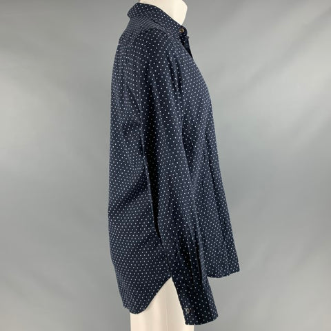 PAUL SMITH Size M Navy White Polka Dot Cotton Long Sleeve Shirt
