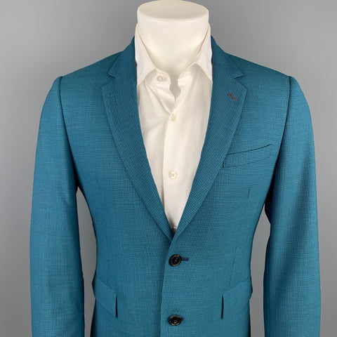 PAUL SMITH Kensington Fit Size 38 Regular Teal Houndstooth Wool Notch Lapel Suit