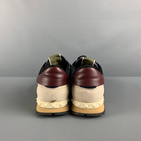 VALENTINO Size 12 Navy Mixed Materials Leather Lace Up Sneakers