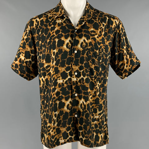 GITMAN VINTAGE Taille M Noir Brun Animal Print Rayon Camp Chemise à manches courtes