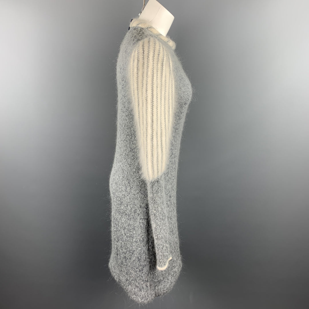 CARVEN Size M Gray & White Knitted Mohair Blend Sweater Dress