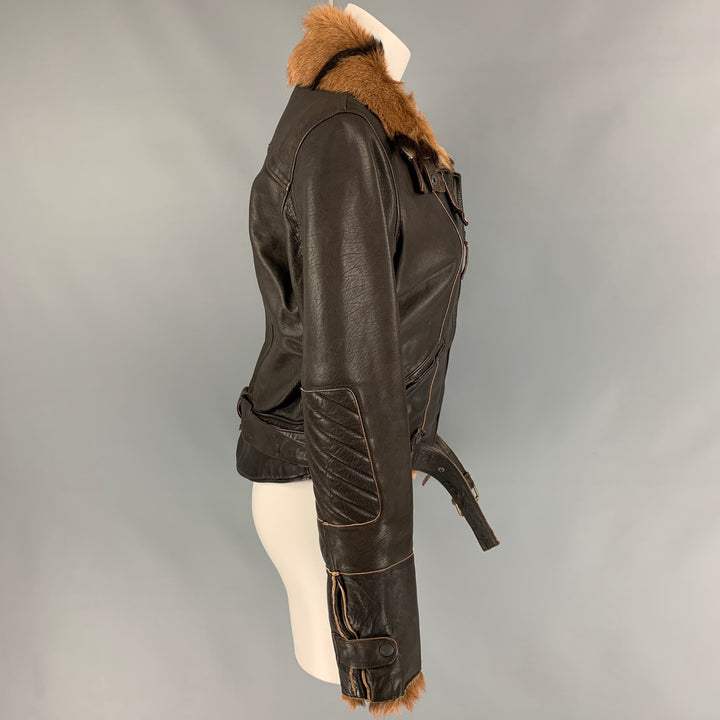 HENRY BEGUELIN Size 4 Brown & Tan Chamois Leather Motorcycle Jacket