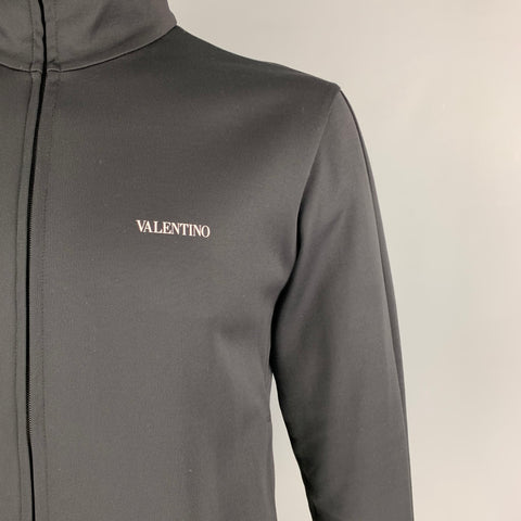 VALENTINO Size L Black Polyamide Cotton Zip Up Jacket