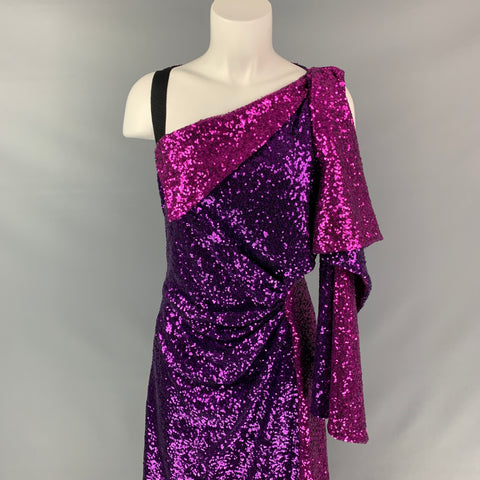 PRABAL GURUNG Size 6 Purple & Fuchsia Polyester Sequined Dress