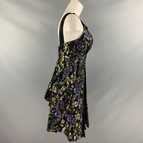 MARC JACOBS Size 2 Black, Gold & Purple Jacquard Cotton Blend Cocktail Dress