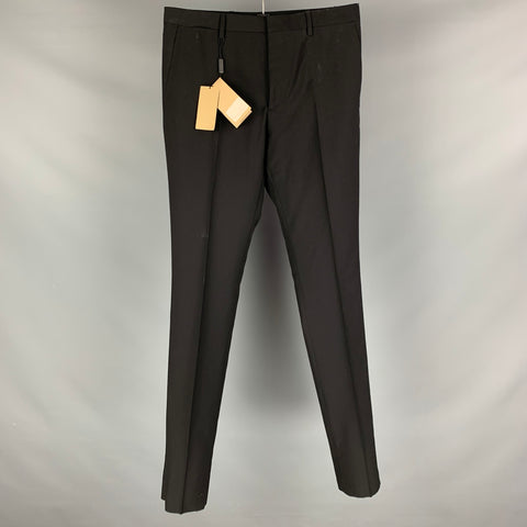 BURBERRY Size 32 Black Virgin Wool Flat Front Dress Pants