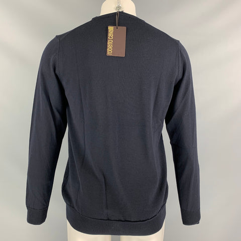 ROBERTO CAVALLI Size L Navy Solid Wool Crew-Neck Pullover