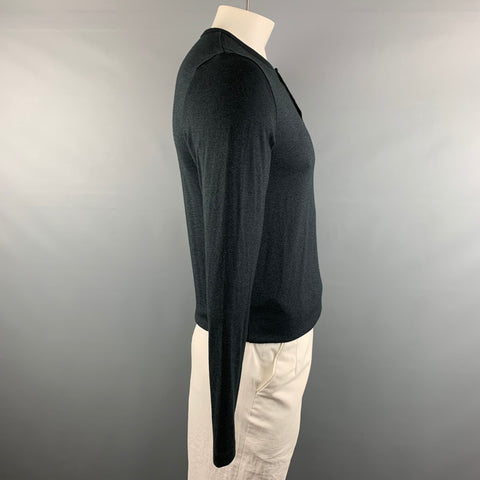 THEORY Size L Grey Charcoal Wool / Polyester Henley Pullover