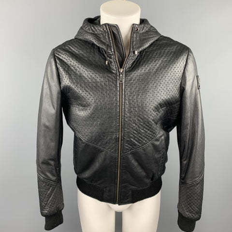 VERSACE JEANS Size 40 Black Stitched Leather Zip Up Jacket