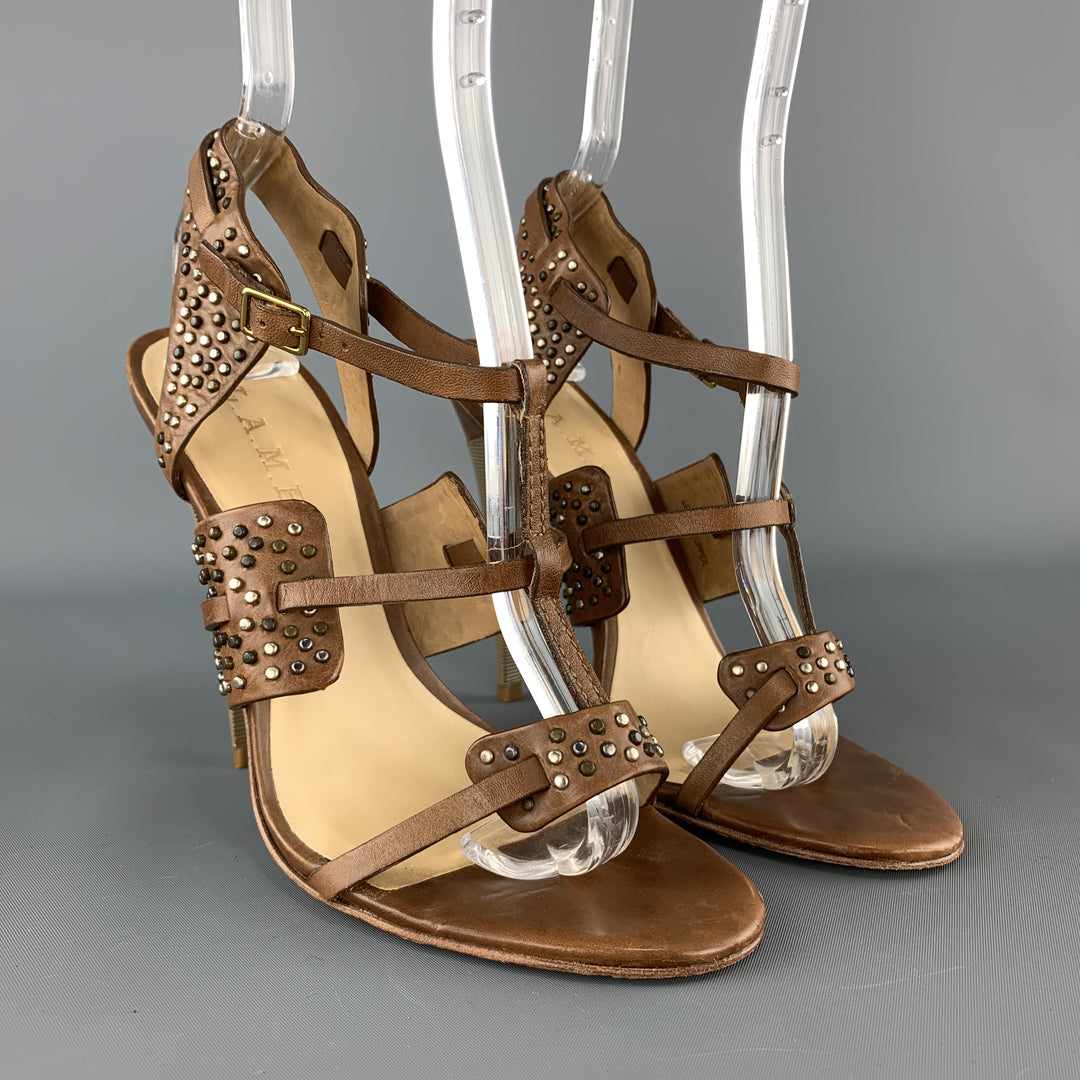 L.A.M.B Size 7 Brown Studded Leather Strappy Sandals
