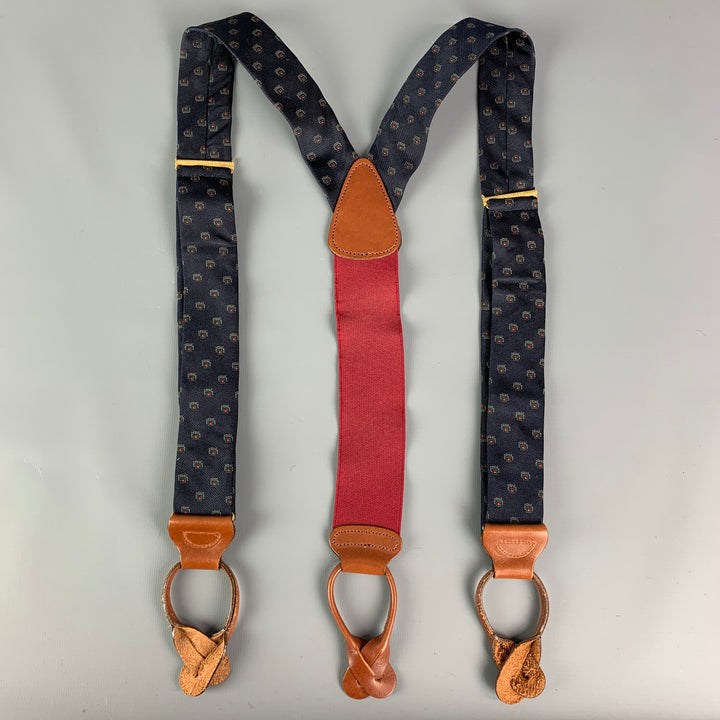 TRAFALGAR Navy Print Silk Suspenders