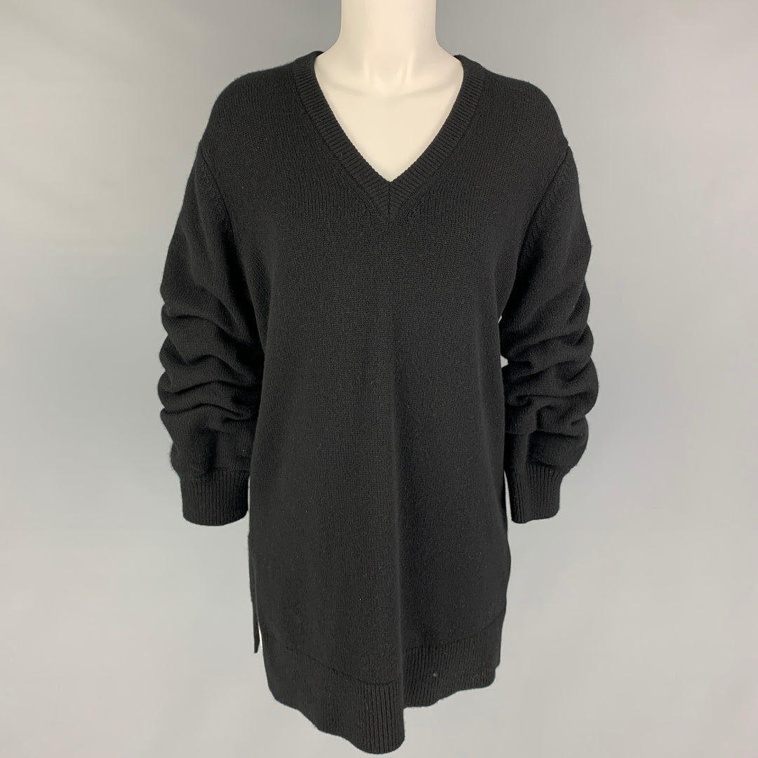 MICHAEL KORS COLLECTION Size M Black Cashmere Ruched V-Neck Sweater