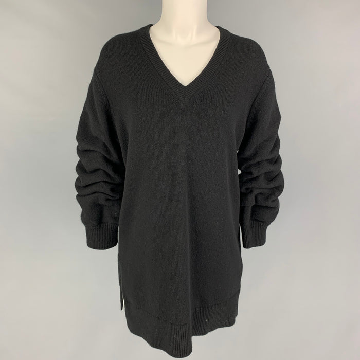 MICHAEL KORS COLLECTION Size M Black Cashmere Ruched V-Neck Sweater