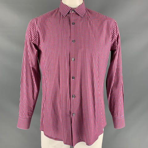 PAUL SMITH Size L Red & Blue Burgundy Gingham Cotton Slim Fit Long Sleeve Shirt