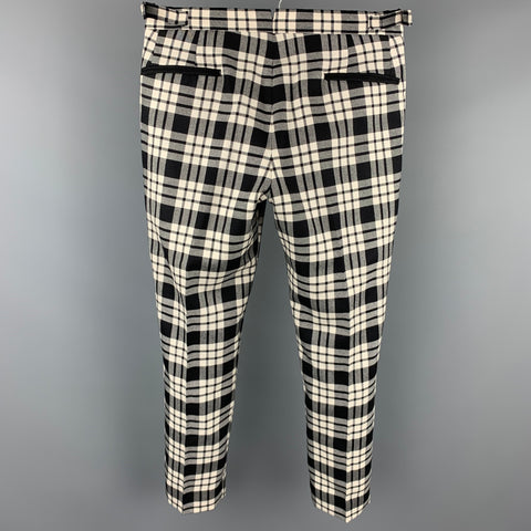 OVADIA & SONS Size 30 Black & White Plaid Wool Side Tabs Dress Pants