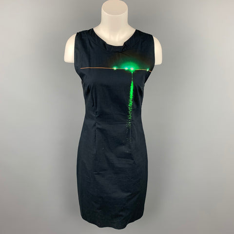 DRIES VAN NOTEN Taille 6 Robe droite en coton popeline noire et verte