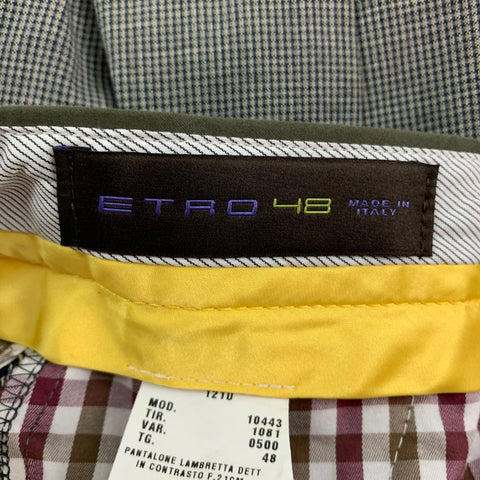 ETRO Size 32 Olive Grey Houndstooth Wool Cotton Tuxedo Dress Pants