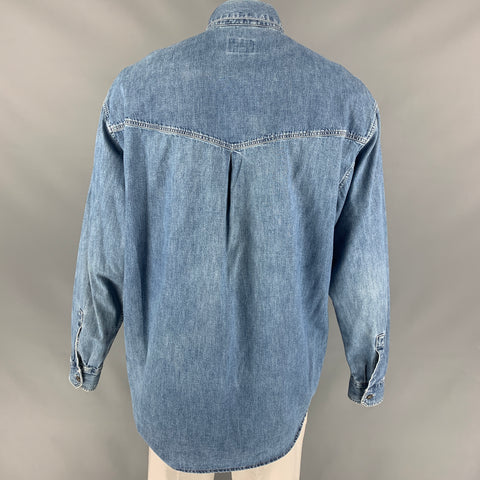 Vintage VERSACE JEANS COUTURE Size XL Blue Wash Denim Patch Pockets Long Sleeve Shirt
