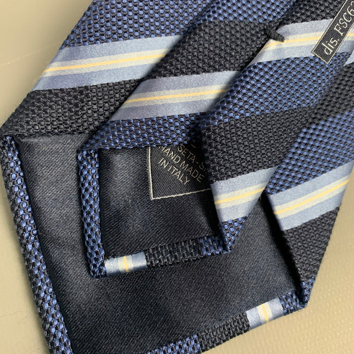 BRIONI Navy & Light Blue Stripe Silk Tie