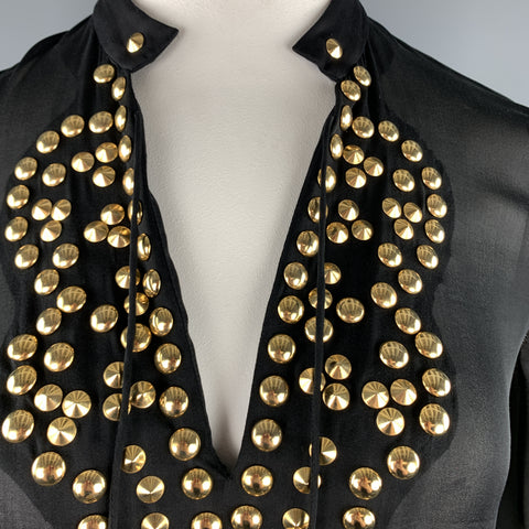 GIVENCHY 10 Black Gold Studded Silk Chiffon Resort 2010 Blouse