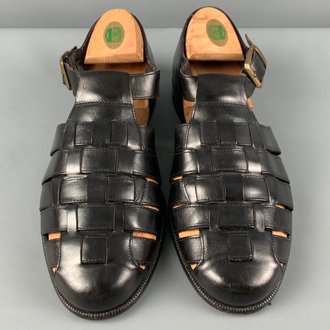 BRAGANO Size 8 Black Leather Sandals
