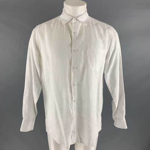 SAKS FIFTH AVENUE Taille S Chemise à manches longues boutonnée en lin blanc uni