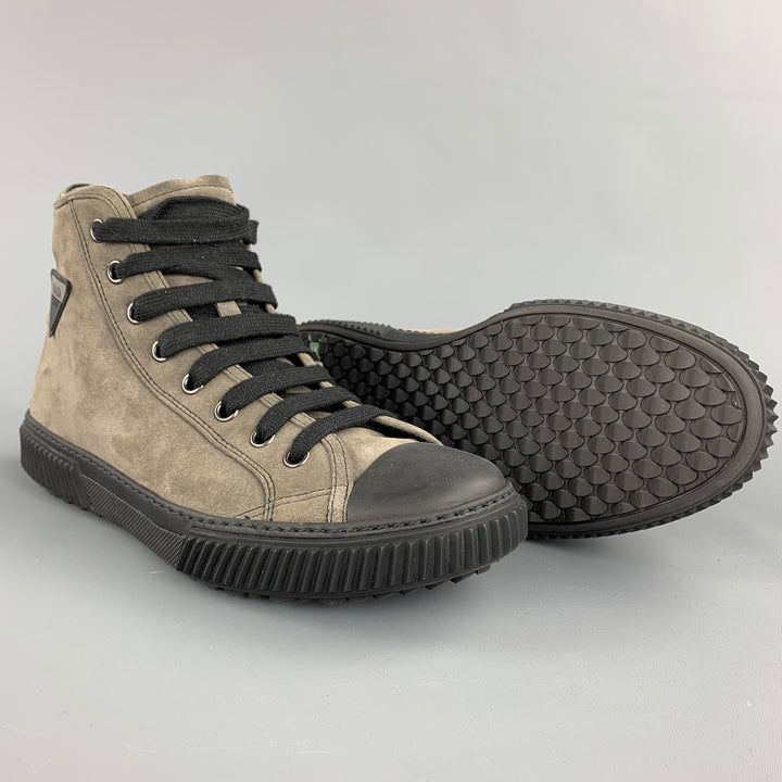 PRADA Size 9 Gray Suede High Top Lace Up Sneakers