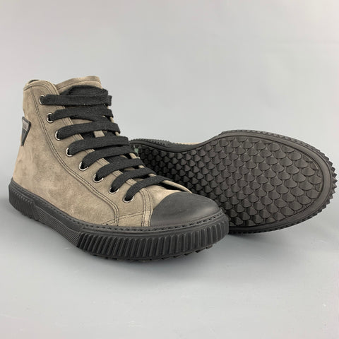 PRADA Talla 9 Zapatillas altas con cordones de ante gris