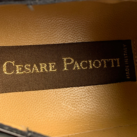 CESARE PACIOTTI Size 7 Black Textured Patent Leather Lace Up Shoes