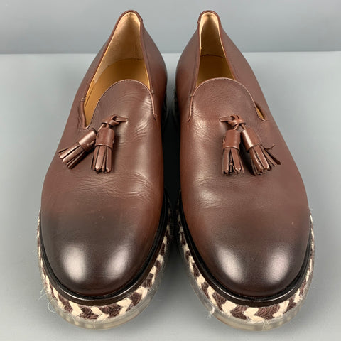 GIORGIO ARMANI Size 9.5 Brown Antique Leather Slip On Loafers